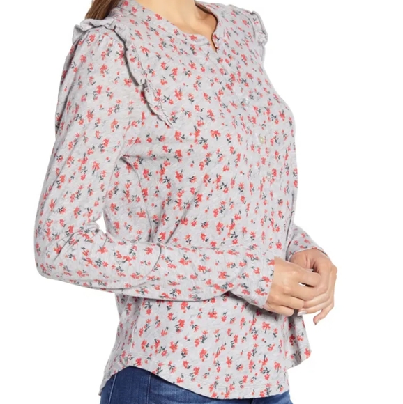 NWT Lucky Brand Small Peititie Gray Floral Ruffle - Picture 2 of 10